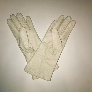 Vintage 60s Van Raalte Off White Cream 100% Genuine Leather Gloves Winter Med